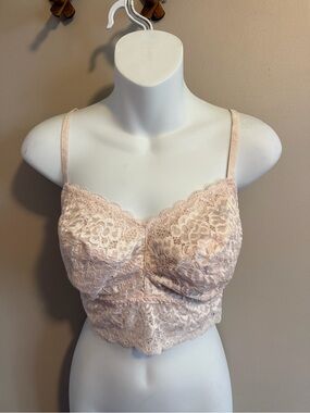 Déesse Lingerie Pink Floral Lace Longline Bralette Crop Top Plus Size 1X